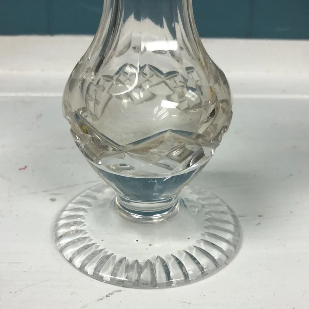Vtg Footed Clear Glass Bud Vase Vintage Star of David Starburst Pinwheel 8”x3.5” - Picture 6 of 9